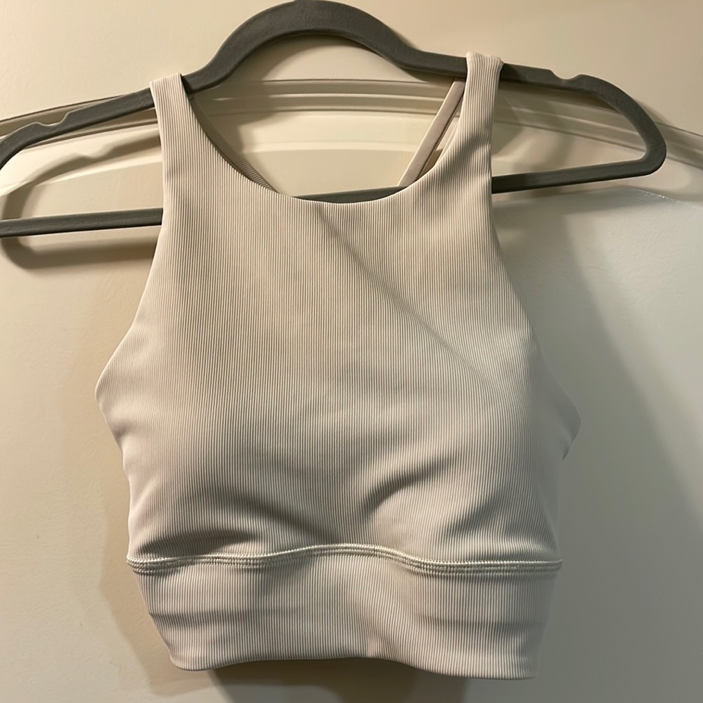 Lululemon High Neck Ribbed Energy Longline Bra Size 8 Natural Ivory
